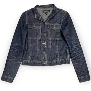 Club Monaco Luxury Designer Collarless Cropped Denim Jean Jacket - Womens S